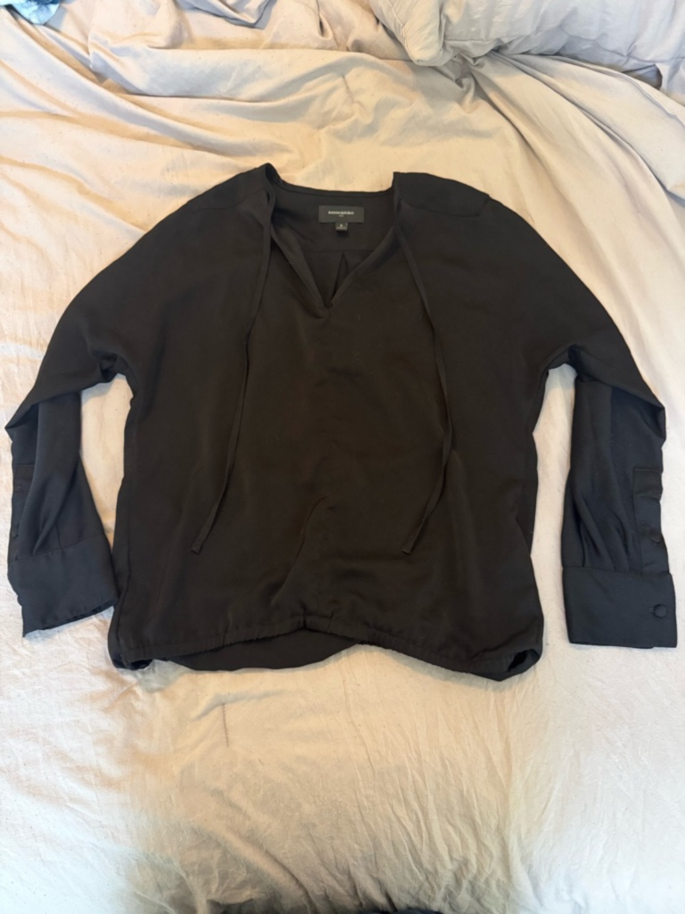 Banana Republic Black V-Neck Blouse with Front Pleat